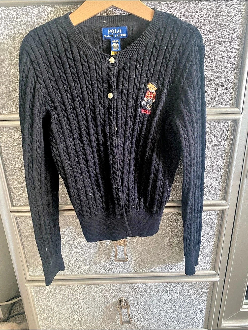 Polo Ralph Lauren Polo Bear Mini-Cable Cardigan Black girls 8/10